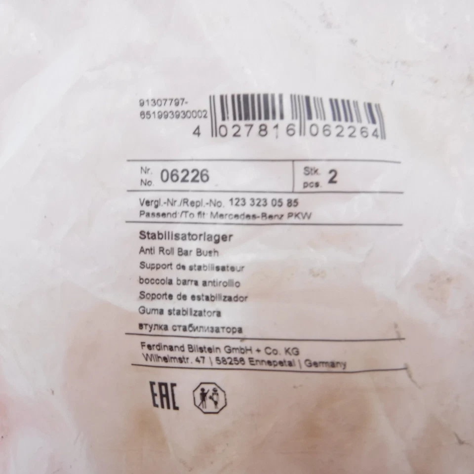 Paquete de 2 bujes de barra estabilizadora delantera Febi Bilstein para Mercedes-Benz 300CD 1977-1985 Foto 3 de 3