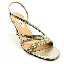 Nina New York Womens Sparkle Strappy Slingback Heels 10 Silver Leather NEW