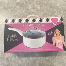 NEW Paris Hilton 2 Qt Sauce Pan Pot With Glass Lid NONSTICK CERAMIC