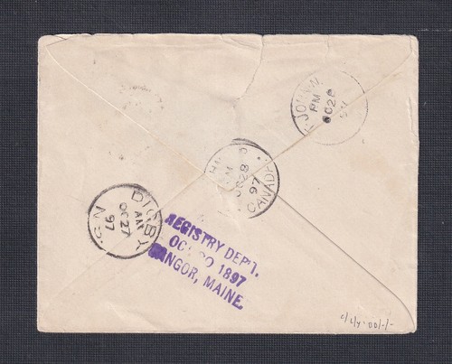 CANADA 1897 3c & 5c SMALL QUEENS ON CROSS BORDER COVER TIVERTON NS TO MAINE USA - Picture 2 of 2