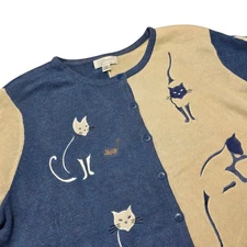CJ Banks Womens 3X Cat Mouse Embroidered Knit Cardigan Sweater Top Vintage VTG