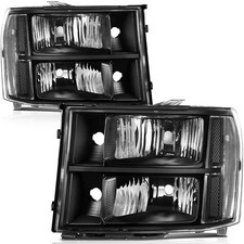 Pair Headlight Assembly For Gmc Sierra 3500 Hd 6.0l 6.6l 2007-2014 Black Housing