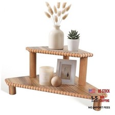 2-Tier Rustic Corner Shelf for Kitchen Counter,Wood Beaded Rustic Brown