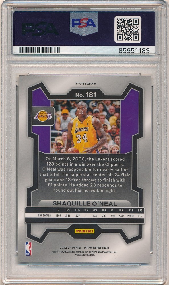 SHAQUILLE O'NEAL 2023/24 PRIZM SILVER ICE SIGNED AUTOGRAPH PSA AUTHENTIC AUTO SP view 2