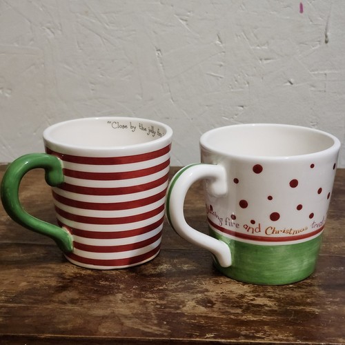 Lot Of 2 Susan Branch Christmas Mugs Michel & Company Striped And Dots - Picture 3 of 9