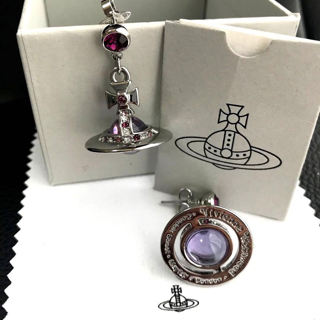 Vivienne Westwood Earrings Tiny Orb Silver x Purple w/Pouch NO BOX