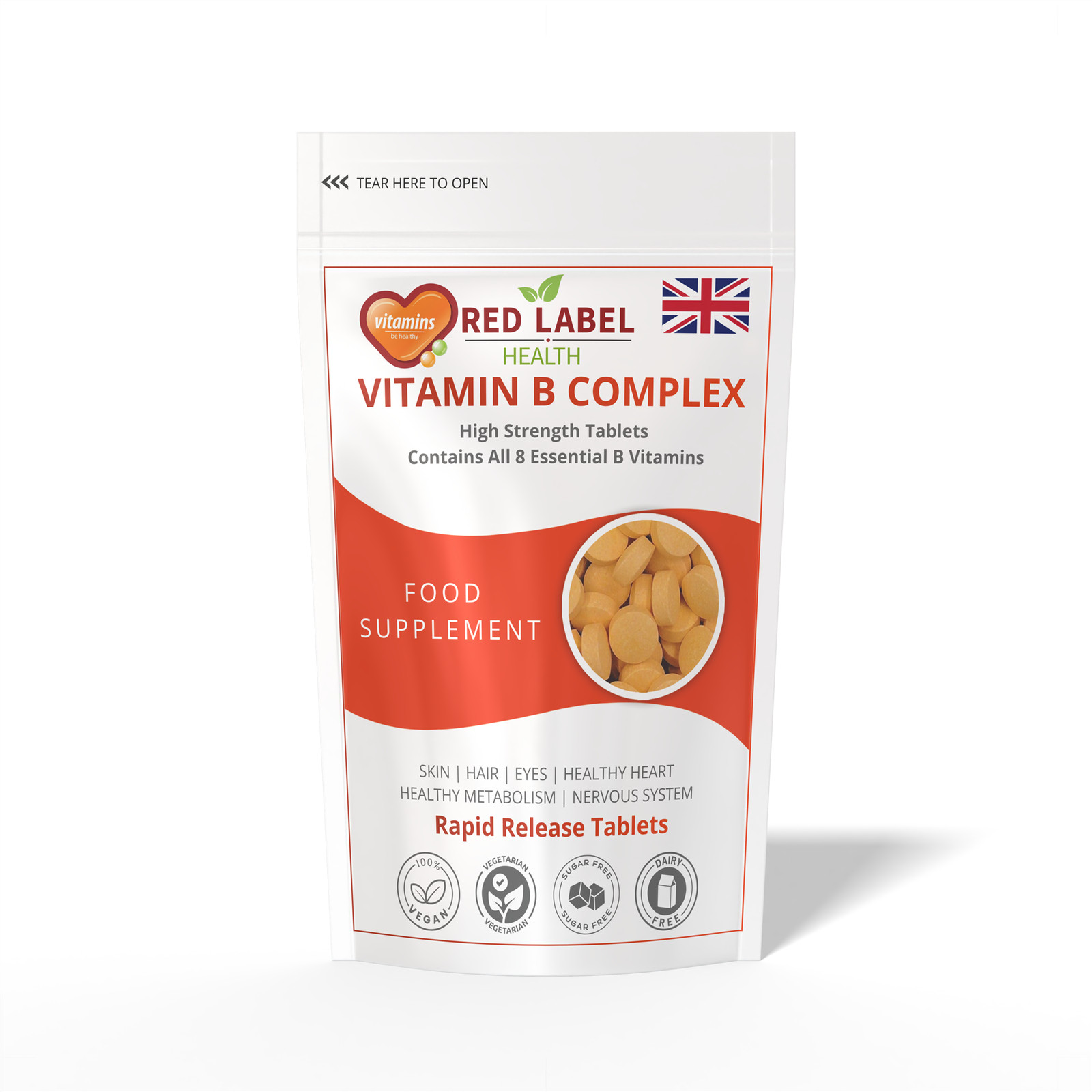 Red Label Health Vitamin B Complex 300 High Strength Tablets B1 B2 B3 B5 B6 B7 B9 B12 - Image 2