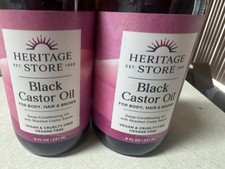 Black Castor Oil, 8 fl oz - For Body, Hair  Brows By Heritage Store 2 Bottles