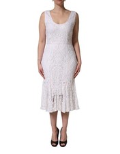 Dolce & Gabbana White Floral Lace Sleeveless Midi Women's Dress