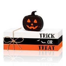 Happy Halloween Wooden Stack Pumpkin Mini Faux Books Bundle Trick or Treat Tiere