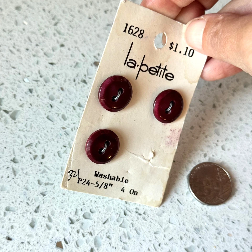 3 NEW Vintage 80s La Petite Maroon 2 Hole Flat Round Sewing Buttons 5/8" Crafts - Image 2 of 4