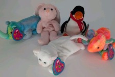 Vintage Avon Full O Beans Plush Lot Tags Elephant, Rhino, Penguin, Bunny Retired