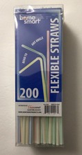 HOME SMART 200 COUNT FLEXIBLE PLASTIC DRINKING STRAWS, 8 INCHES LONG