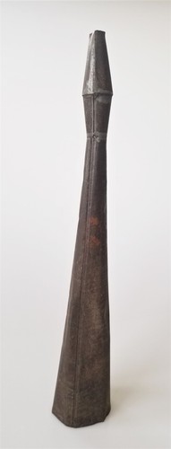 antique 19th C FOLK ART Canal Child Toy NOISEMAKER Signed "DOVER" Dark TIN HORN - Picture 2 of 9