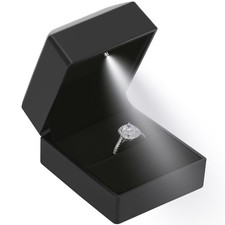 LED Ring Earring Box for Proposal, Wedding, 2.55 2.36 1.96 inches, Black