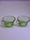 Pair Of Vintage Anchor Hocking Spiral Green Uranium Glass  Tea Cups