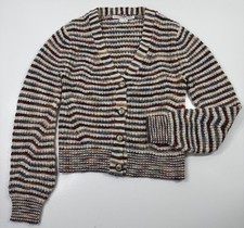Veronica Beard Dolra Multi Colored Stripe V-Neck Crop Cardigan Sweater Small