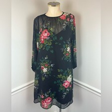 LOFT Black Floral Dress Black Slip Underlay Long Sleeve NWT | Size XS