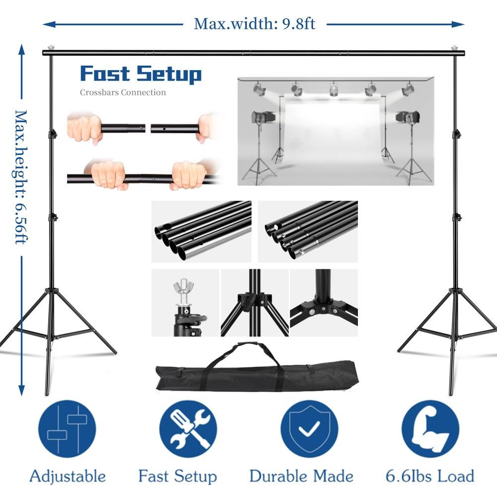 Kshioe 10ft Adjustable Background Support Stand Photography Video Backdrop Kit