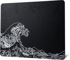 Glass Gaming Mouse Pad, Black Kanagawa Hard Mousepads for Gaming,Professional La