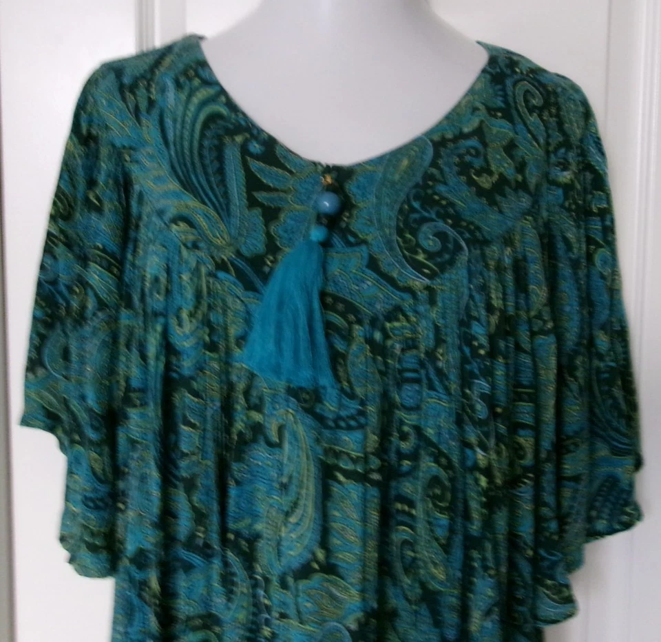Go Softly Teal Paisley nightgown size 3X Short sleeve front zip - Image 2 of 3
