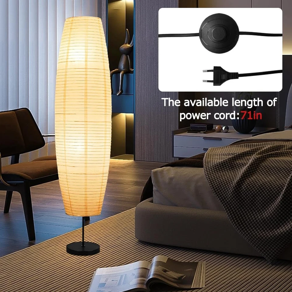 Lámpara de pie beige de papel y acero inoxidable para salón, dormitorio, dormitorio,... Foto 4 de 4