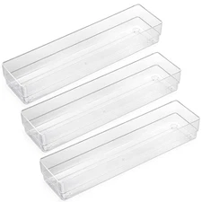 LotFancy Clear Drawer Organizers 12 x 3 2, Set of 3, Organizer Trays for Desk