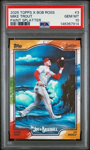 2025 Topps X Bob Ross Joy of Baseball #3 MIKE TROUT Paint Splatter PSA 10 Gem MT