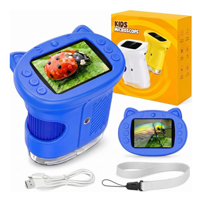 KIDS MICROSCOPE Taschenmikroskop 1000X Digital 2,4'' IPS Bildschirm Blau, LED
