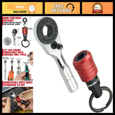 Mini Ratchet Wrench 1/4'' Hex End Multitool Accessory with Bit Holder, Compatible