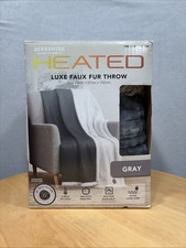 Berkshire Life Heated Luxe Faux Fur Throw, 50" X 60" Gray