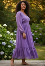 Torrid Purple Tea Length Clip Dot Open Back A-Line Long Sleeve Dress Sz 1X