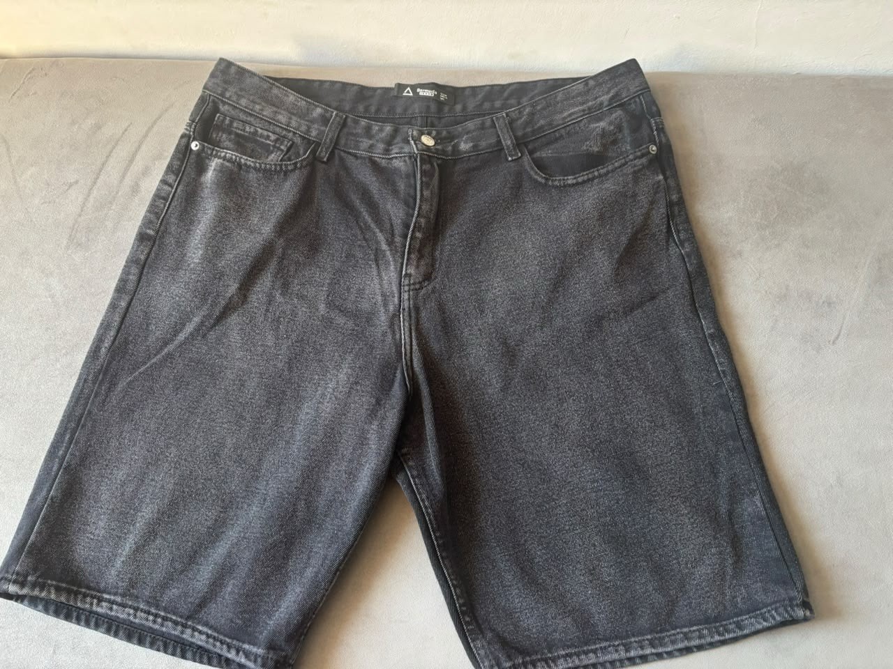 Bermuda Jeans Uomo Shorts Denim Grigio Lavaggio Scuro 5 Tasche Vita 36"