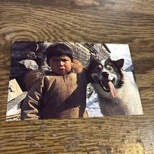 Eskimo Boy And Sled Dog Postcard Anchorage AK 1960s