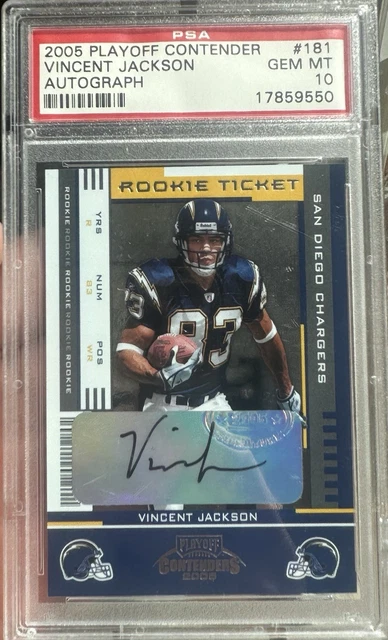 POP 5 PSA 10 VINCENT JACKSON 2005 Playoff Contenders Rookie Ticket AUTO RC