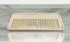 Vintage Estée Lauder Wide Tooth Pocket Hair Comb Mirror clip in case beige white