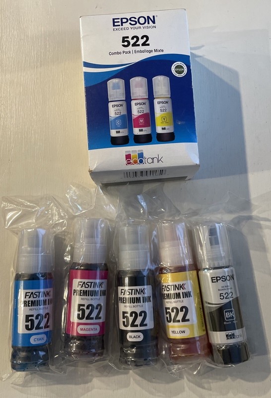 Epson 522 EcoTank Inkjet Refill Bottle Set CMYK Cyan Magenta Yellow Black