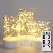 Homemory White Clear Flameless Candles with Remote, Embedded Twinkle 