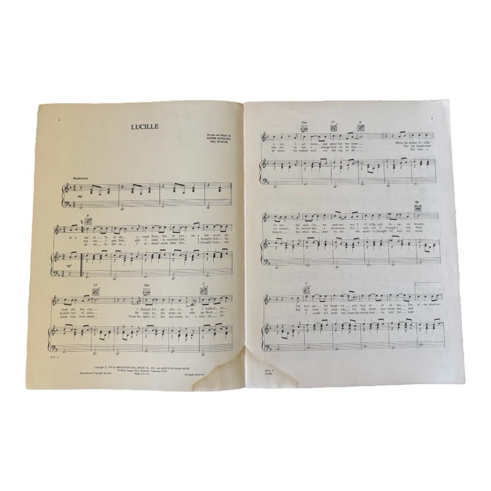 Guitarra Vocal Piano Country Hit Lucille Partituras Kenny Rogers 1976 Foto 2 de 4