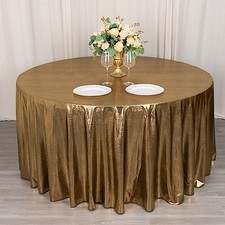 120" ANTIQUE GOLD Polyester Round TABLECLOTH Sequin Dots Party Events