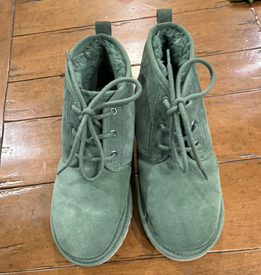 UGG Neumel Green Suede Sheepskin Lined Lace-Up Chukka Ankle Boots US 10