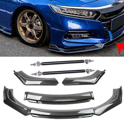 For Honda Accord Front Bumper Lip Splitter Spoiler /Strut Rods Carbon Fiber