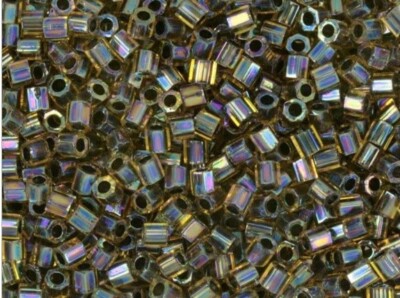 Miyuki 8g 8/0 Transparent Rainbow Green/Violet/Gold Hex Cut Seed Beads