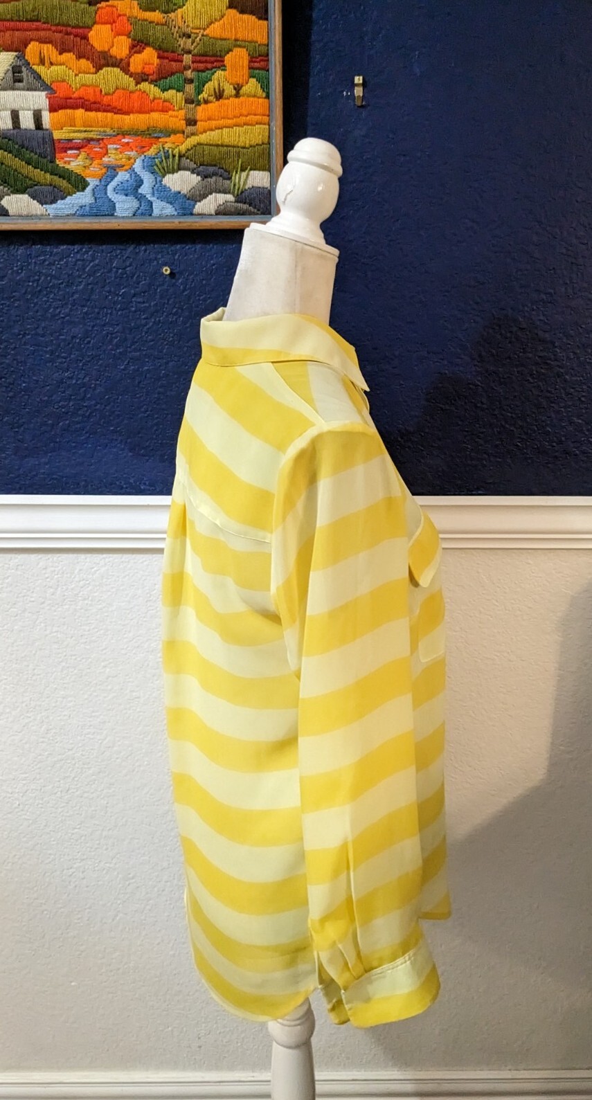 Coldwater Creek Yellow Stripe Semi-Sheer Button C… - image 7
