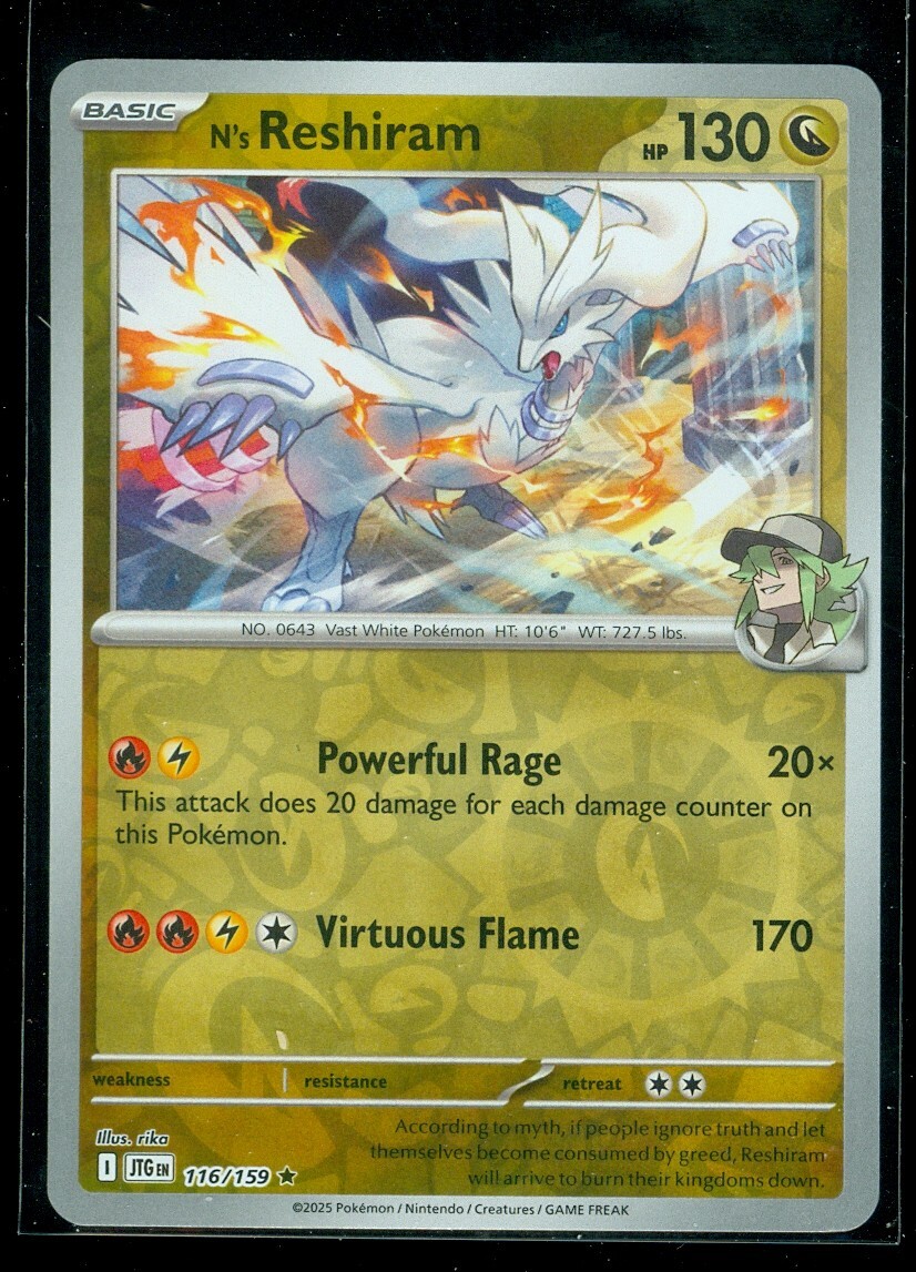 Pokemon N'S RESHIRAM 116/159 Journey Together RARE Rev Holo - MINT