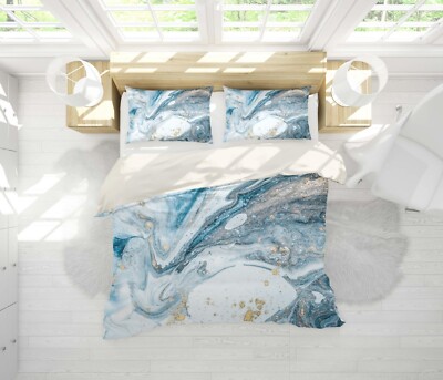 3D Blue Gold Texture Marble Quilt Cover Set Bedding Sets Pillowcases Queen