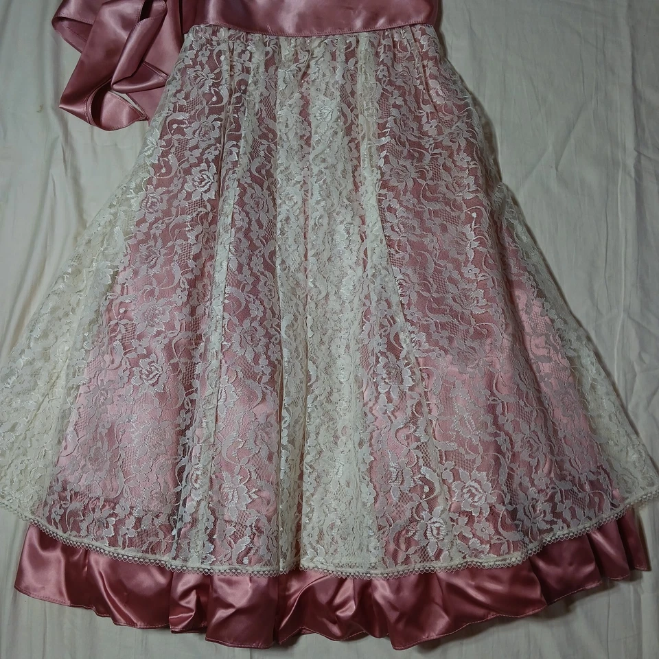 Vestido formal vintage Gunne Sax Jessica McClintock 1980 renda rosa formatura tamanho 7 P - Imagem 3 de 4
