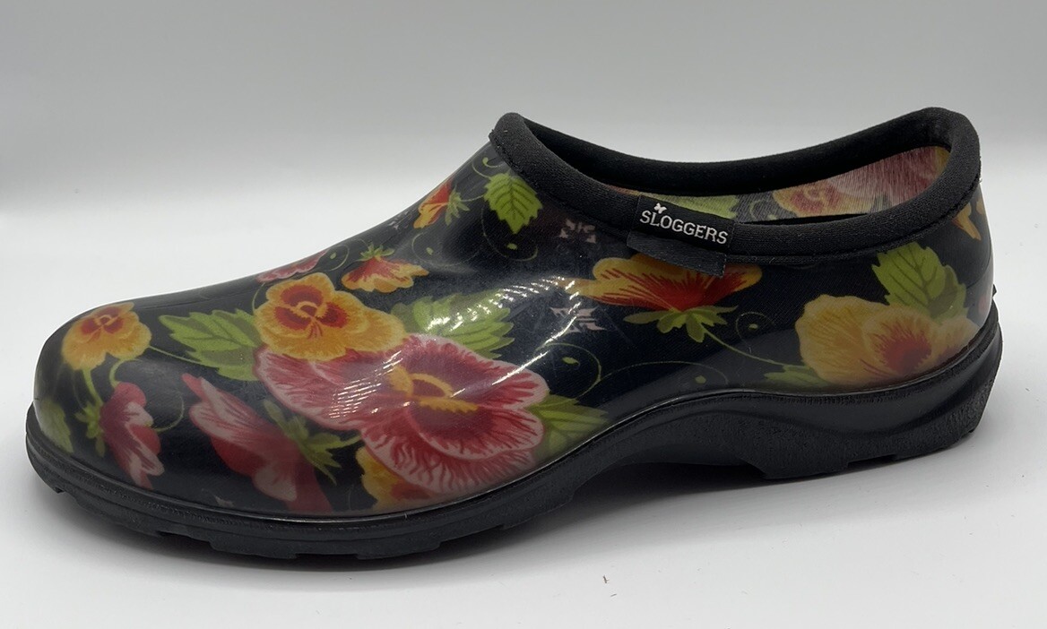 Sloggers Garden Clogs Shoes Womens Size Black Multicolor Floral Slip  Slide On