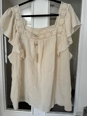 BNWT MAX STUDIO CREAM SQUARE NECK BRODERIE ANGLAISE COTTON MIX TOP SIZE 3X (26)!
