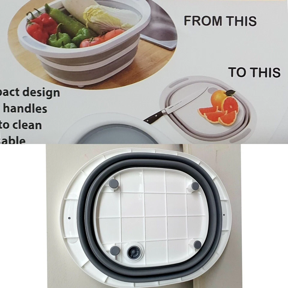 2 in 1 Folding Chopping Board Collapsible Sink Drain Basin Durable Bucket Basket - Image 4 of 4